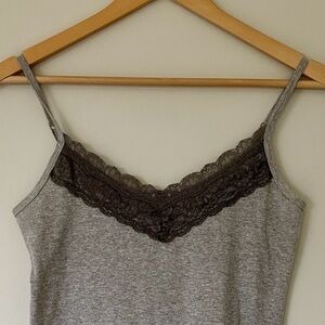 Gray Lace Trim Cami Top